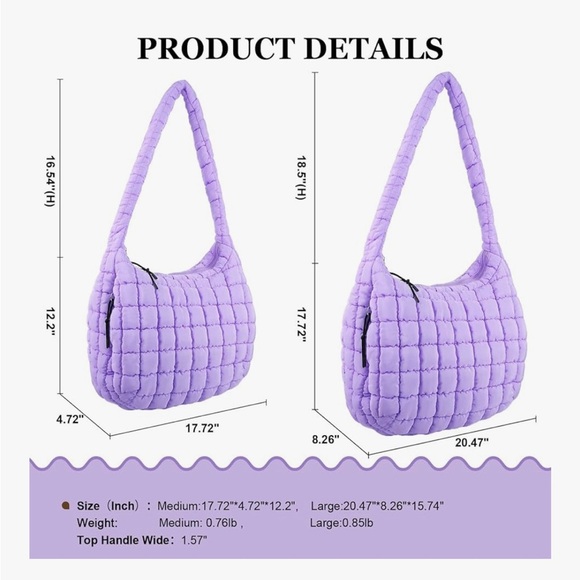 Quilted Puffer Tote Bag Large Crossbody Shoulder Bag with Zipper (023) - Picture 2 of 6